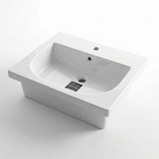 GSI 600mm Semi Recessed Basin White Ceramic Wall Hung Bathroom Sink 1 Tap Hole