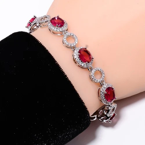 Pink Rubellite Tourmaline, CZ 925 Sterling Silver Adjustable Bracelet 7-8" B228
