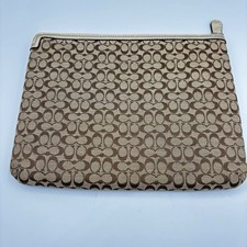 Coach Brown Gold Signature Tablet/ iPad Case Holder Zip 8.5 X 10.5  Padded Pouch