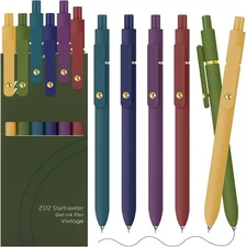 Gel Pens, 6 Pack Gold 1 Count (Pack of 6), 6 Retro - Black Ink 