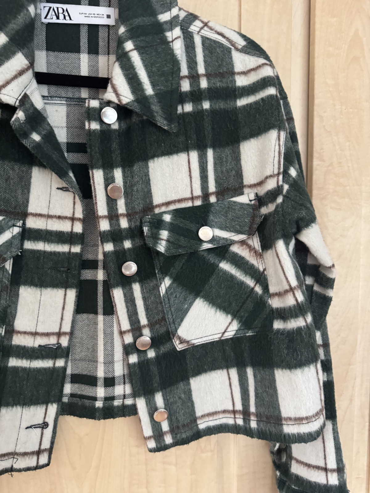 Zara Green Check Jacket Size XS RRP £60 Great Condition image 6