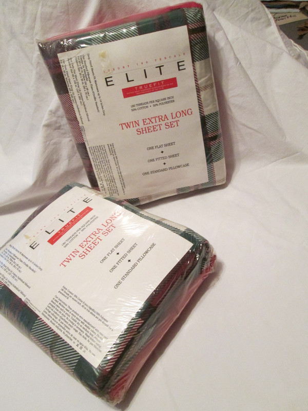 2 Sets Extra Long Twin Sheet - Original Package - Old/New Stock - Red & Plaid