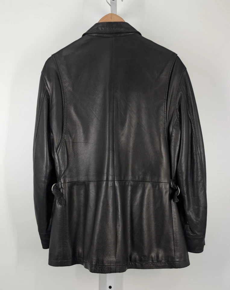 Colección Ralph Lauren Cuero Negro De Colección Años 90 Unionmade EE. UU. Cremallera Suave Correas Laterales Foto 3 de 4