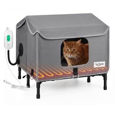 Heated Outdoor Cat House,Weather-Resistant Insulated Cat Shelter with Elevated