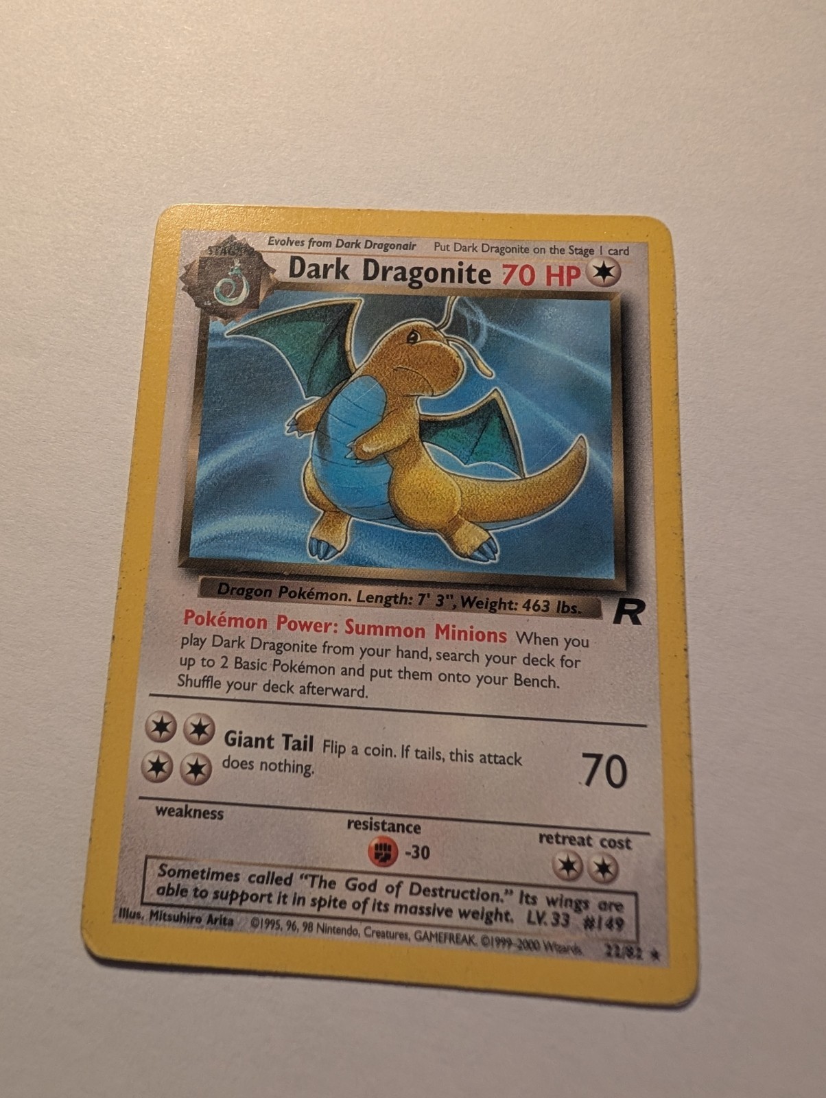 Dark Dragonite 22/82 Team Rocket Rare Non-Holo Vintage Pokemon TCG Card