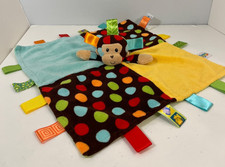 Taggies Mary Meyer Monkey Lovey Brown Turquoise Yellow Polka Dot Satin Back