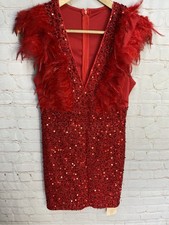Women’s Red Feather & Sequins Dress Size Medium (UK 10) Sheinbae Party/Cocktail