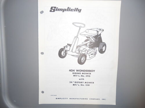 Simplicity Owners Manual Wonder Boy 404 Riding Mower 24" Rotary Mower - Picture 1 of 1