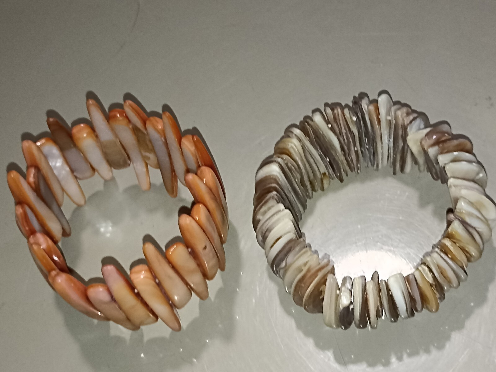 Lot De 7 Bracelets Vintage En Laiton Et Os Avec Incrustations De Nacre - Style Jonc