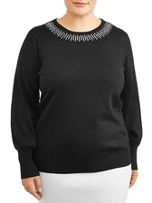 Terra & Sky sparkle embellished rhinestone sweater NWT womens plus 2X black 