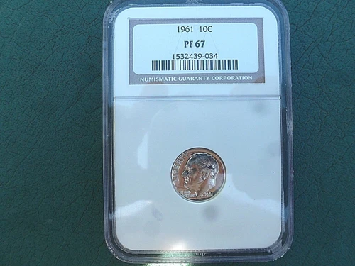 1961 Roosevelt Proof Silver Dime Graded by NGC PF 67  A Beauty!