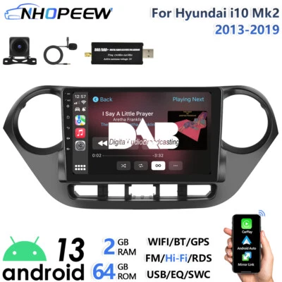 NHOPEEW DAB+ 64G CarPlay Android13 Car Stereo For Hyundai i10 Mk2 13-19 SatNav Head Unit