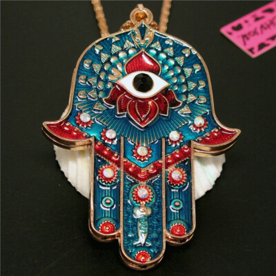 Hot Blue Enamel Magic Ancient Egypt Eyes Palm Fashion Women Pendant Necklace