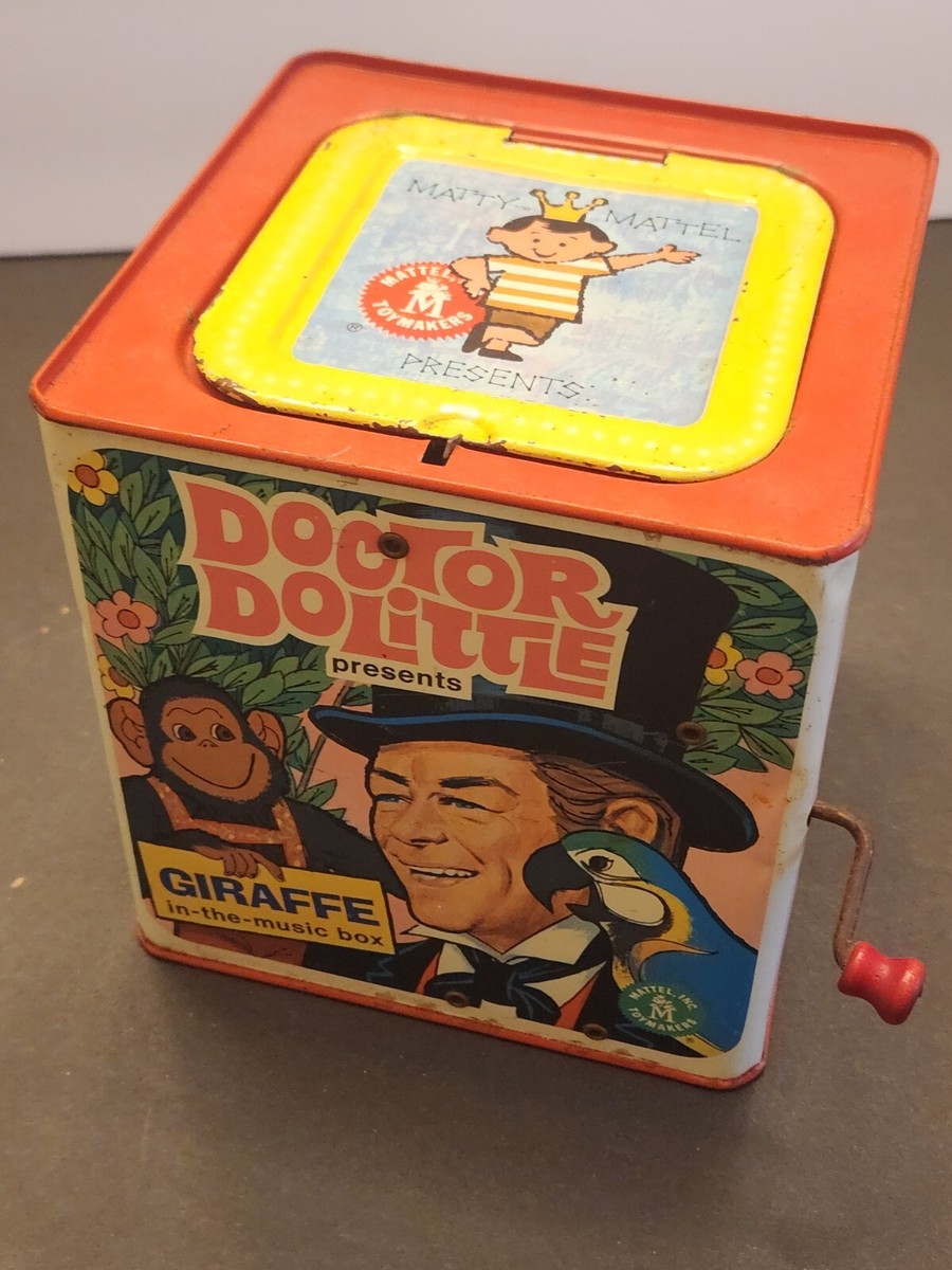 Vintage tin 1967 Doctor Dolittle Giraffe in the Music Box Jack in