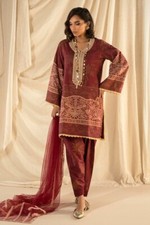 NWT SANA SAFINAZ 2PC Sizes S, M, L Embroidered Slub Kurti Shalwar Fall Winter