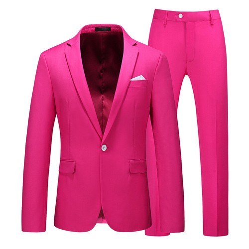 Men's Suit Two-piece One-button Solid Color Hollow Coat+pants Business Jacket - Imagen 32 de 43