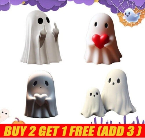 Bootiful Resin Ghost Halloween Decorative Figurine Pink Pumpkin &bat set GIFT