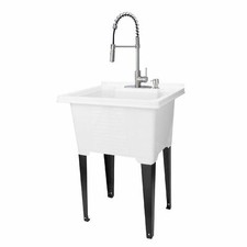TEHILA LUXE Utility Sink with Stainless Finish Coil Pull-Down Faucet 18 Gallon -