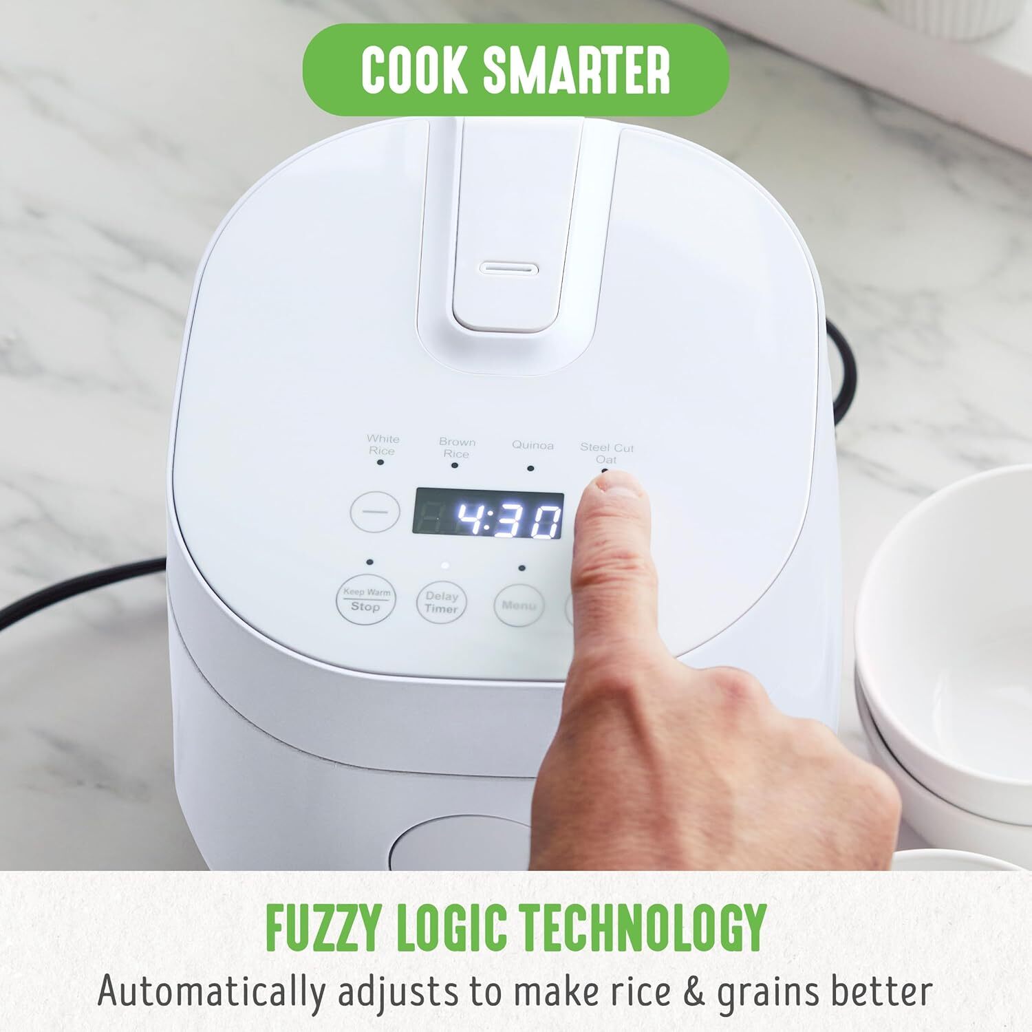 GreenLife 4Cup Digital Rice Cooker, PFAS & PFOAFree Removable Ceramic