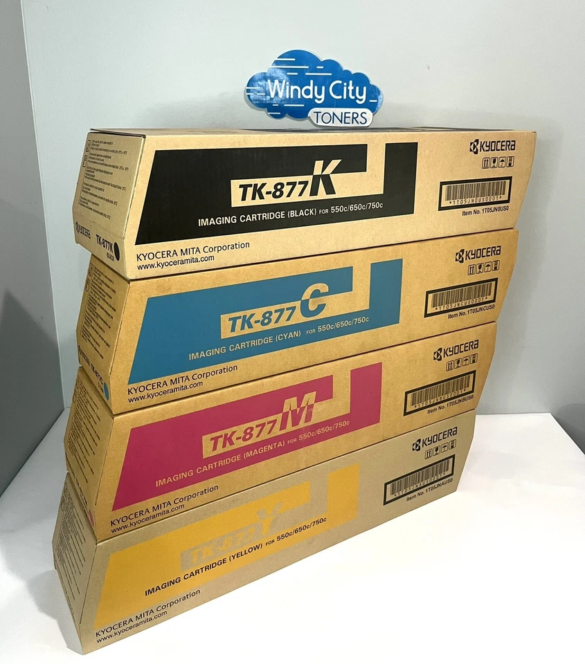 Kyocra Mita TK-877 Original Complete Set 4 color Toner Cartridges KCMY NEW - Image 3 of 3