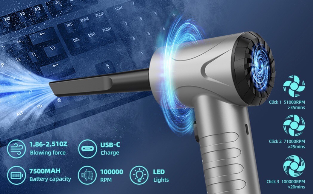 Compressed Air Duster with Air Blower 160000RPM Vacuum Cleaner and Air