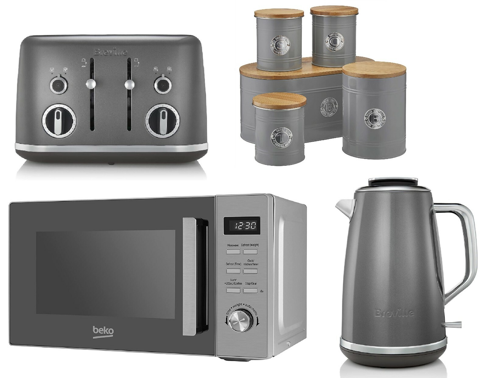 Grey Digital Microwave Beko 4 Slice Toaster Kettle Breville Bread Bin