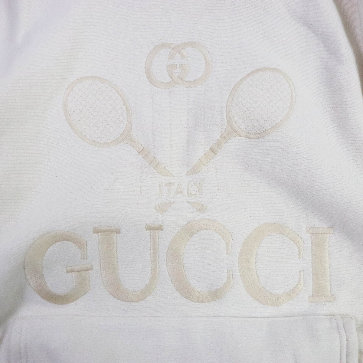 GUCCI テニスラケット刺繍 ホワイトパーカー Gucci Hoodie Parka Logo Tennis Embroidered White S Size Used