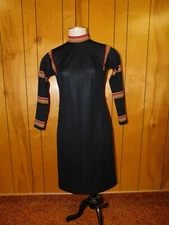 Vintage NELLY DON Black Polyester Sheath Dress w/ Stripes Waist 34"