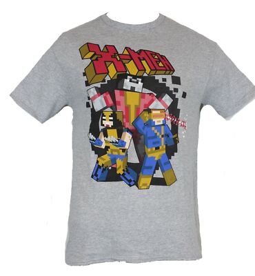 X-Men Marvel  Adult New T-Shirt- Pixel Block Battle Ready Team Pic