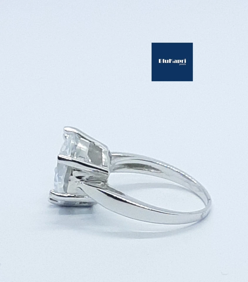 Anello donna in Argento 925 anello Solitario 7 karati pietra 12 mm brillanti - Immagine 3 di 4