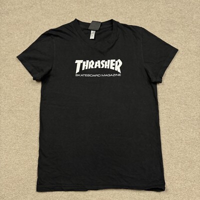 Thrasher Magazine YOUTH Shirt Size L Black Short Sleeve Skateboarding Logo GIRLS
