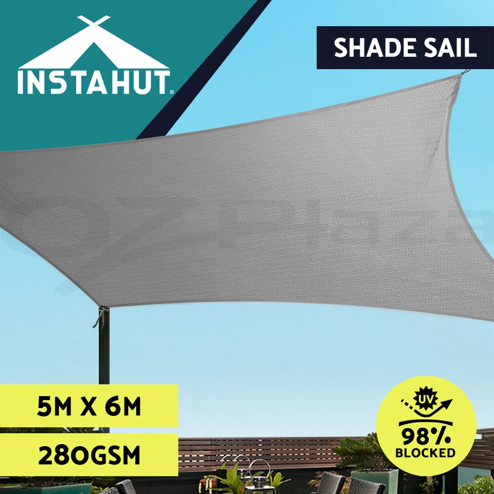 Instahut Sun Shade Sail Cloth Shadecloth Outdoor Canopy Rectangle 280gsm 5x6m