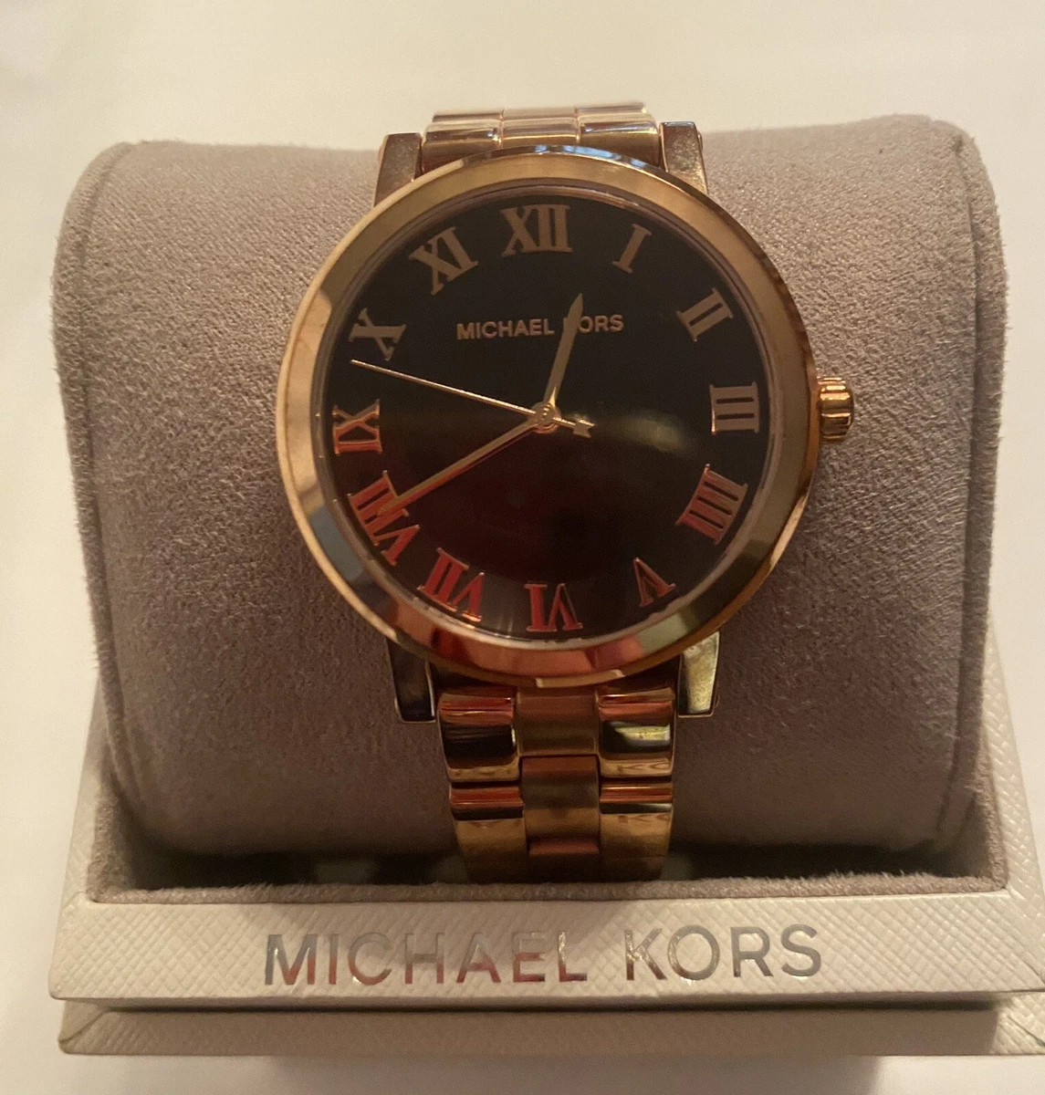 Michael kors rose gold black face watch deals