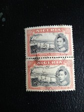 NIGERIA 1938 KGVI, Vertical Pair of 5/- (Top Value) Fine Used. 