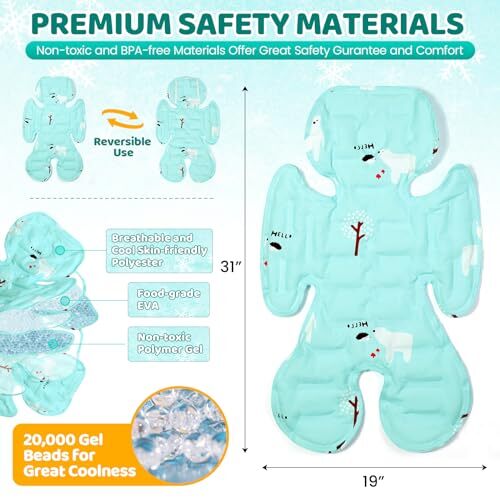 Car Seat Cooling Pad for Toddler, Double Sided Universal Blue Bear