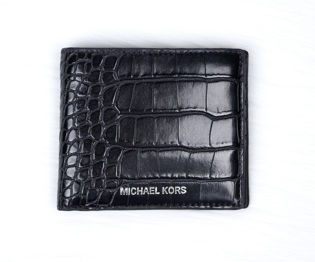 Michael Kors Men COOPER Croc Embossed Black Leather Billfold