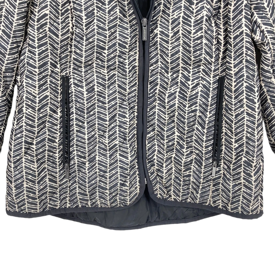Chaqueta Lands' End Mujer Pequeña Blanca Negra Geo Estampado Manga Larga Bolsillos Cremallera Completa Foto 3 de 4