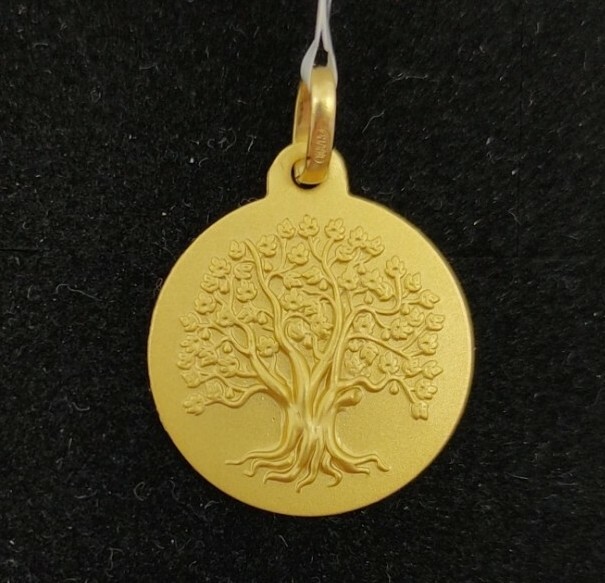 Colgante oro 18k 750 mls . Medalla árbol de la vida 18 mm.