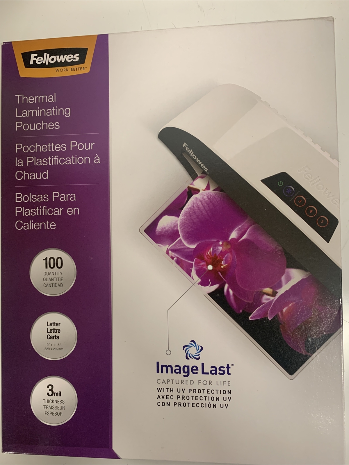 Fellowes 52454 3mil Imagelast Laminating Pouches With Uv Protection (100/Pack)
