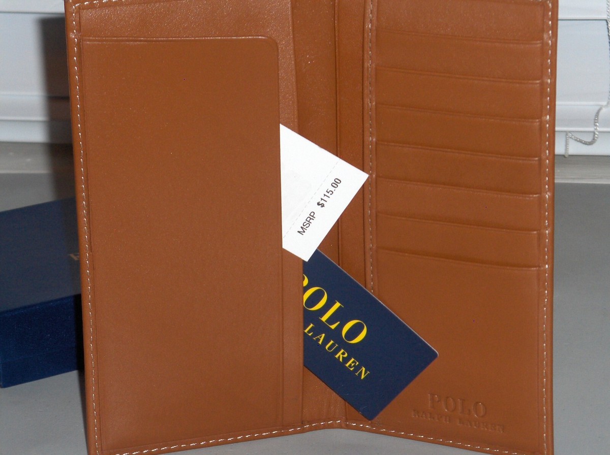 POLO RALPH LAUREN Men's Burnished Leather Narrow Wallet Checkbook, BROWN, NIB POLO RALPH LAUREN Men's Burnished Leather Narrow Wallet Checkbook, BROWN, NIB