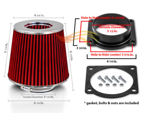 RED Cone Dry Filter + AIR INTAKE MAF Adapter Kit For Ford 96-01 Explorer  5.0L V8