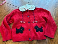 vtg b.t. kids girls 4T scottie dog red cardigan sweater