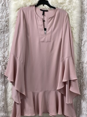 BCBGMAXAZRIA ROSE FLUTTER SLEEVE SHIFT DRESS SIZE: S