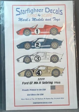 1/32  Starfighter Decals 3009 for Ford GT Mk II  Sebring 66 Decals for 4 cars