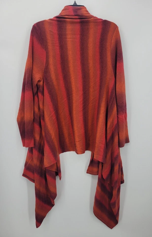 Cardigã Ellos Suéter Feminino Grande Vermelho Ombre Listra Frente Aberta Cachoeira Boho - Imagem 2 de 4