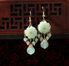 Faux Jade Flower Beads Pendant Dangle Earrings