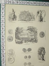 1845 PRINT ~ ROMAN COINS COPPER BRITANNIA ROMAN VICTORY THAMES COWAY STAKES