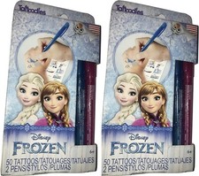 Lot 2 Disney Frozen Anna Elsa Tattoodles Temporary Tattoo Glitter Pen Color Kit