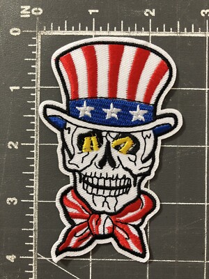 Skull Patch USA Uncle Sam Flag Hat Patriotic Biker Jacket Motorcycle July 4th US