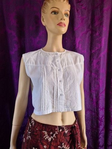 Vintage 90s Cotton Sleeveless Croptop - Antique Lingerie - Whimsy Goth - Picture 3 of 8